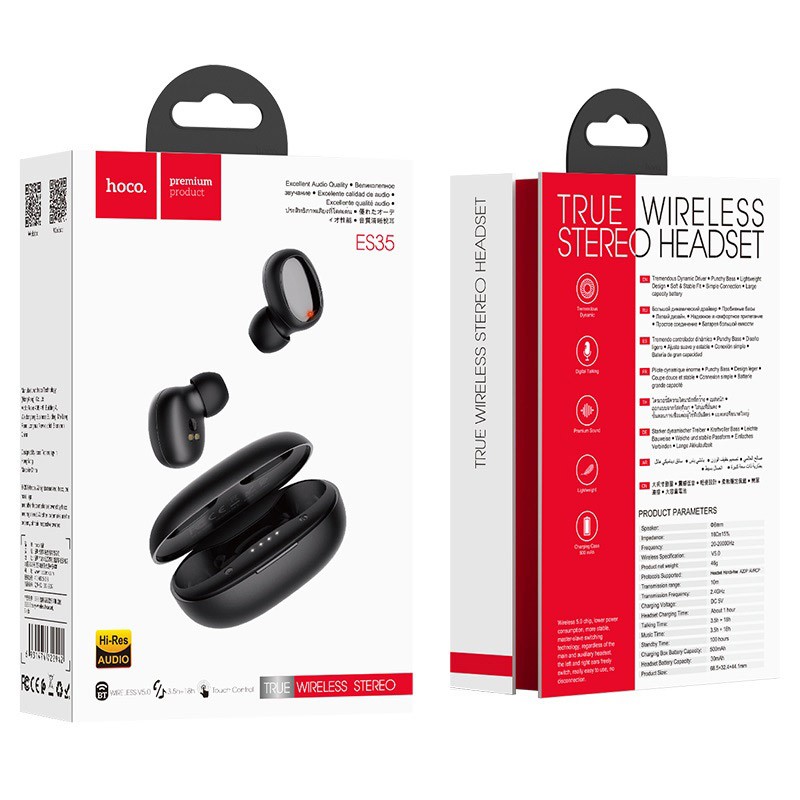 Tai nghe bluetooth đôi Hoco ES35 Breezy - pin dùng tới 3.5H (Đen) - Hãng phân phối
