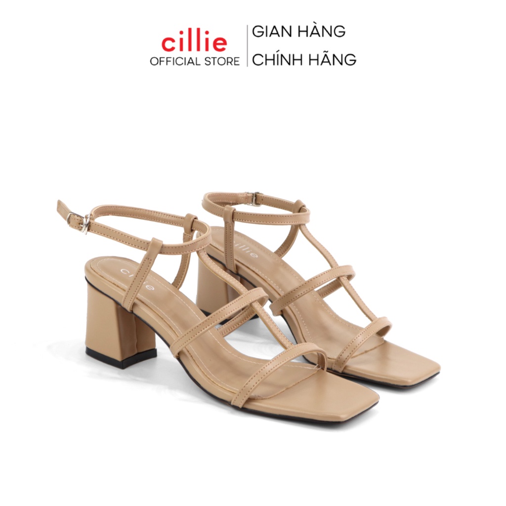 Giày sandal cao nữ quai mảnh chiến binh đế vuông cao 5cm đi học đi làm Cillie 1098