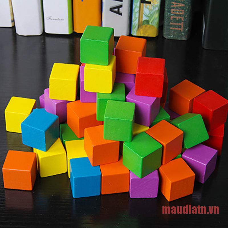 DLATN Wood Cubes Blank Dice DIY Square Corner Color Board Game Cubes Early Educa