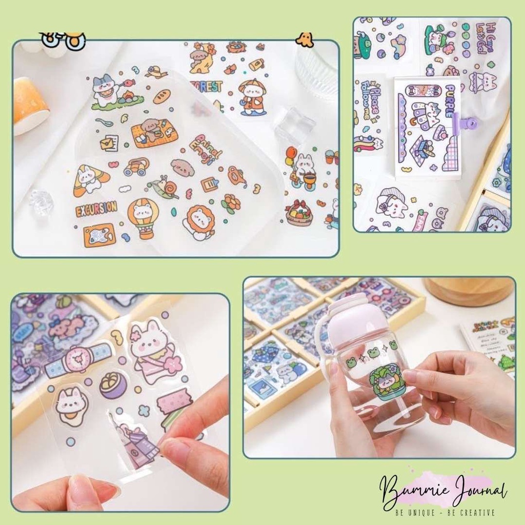 Hộp sticker khổng lồ 200 tấm sticker PET đủ màu sắc trang trí sổ tay, bàn học
