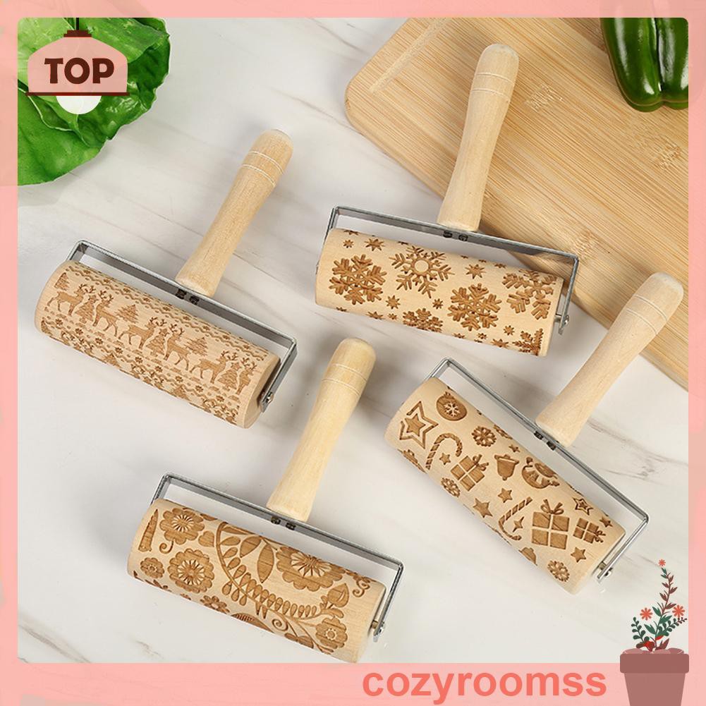 Cozyroomss Solid Wood Rolling Pin Kitchen Christmas Elk Handle