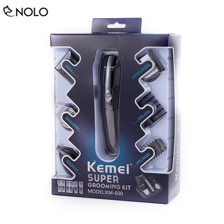 Tông Đơ Pin Sạc Chuyên Nghiệp 6in1 Kemei Model KM600 Đã Có Bao Gồm Đế Đỡ Và Phụ Kiện Đi Kèm Như Hình