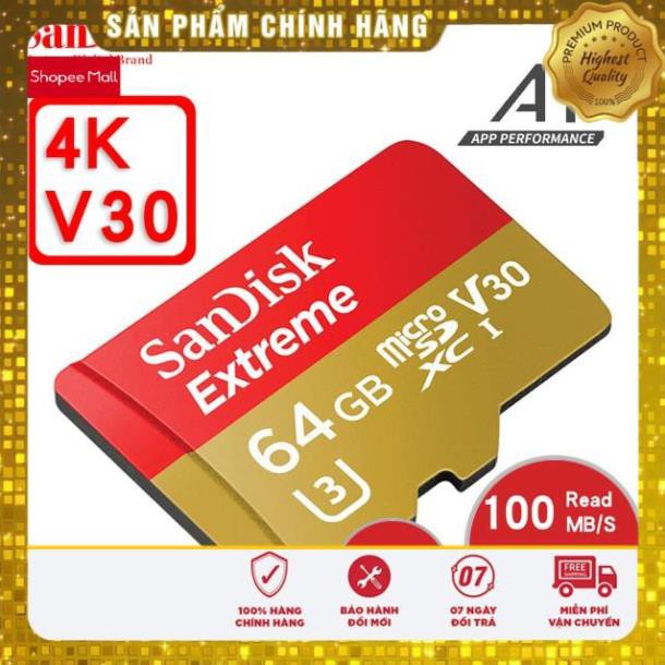 (giá khai trương) [Mã ELFLASH5 giảm 20K đơn 50K] Thẻ nhớ microSDXC Extreme 667X A1 V30 4K 64GB/32GB UHS-I U3 100MB/s