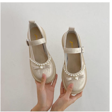 Giày Da Đế Dày Đính Ngọc Trai Phong Cách Anh Quốc Thời Trang Mùa Hè 2022 Cho Nữ
