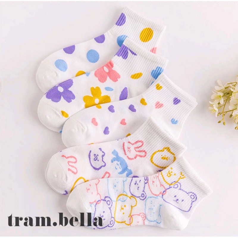 tất ngắn vớ nữ họa tiết nhiều màu sắc cầu vồng