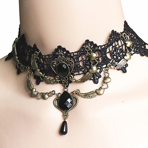 Vòng cổ Choker ren hoa đính đá phong cách Gothic