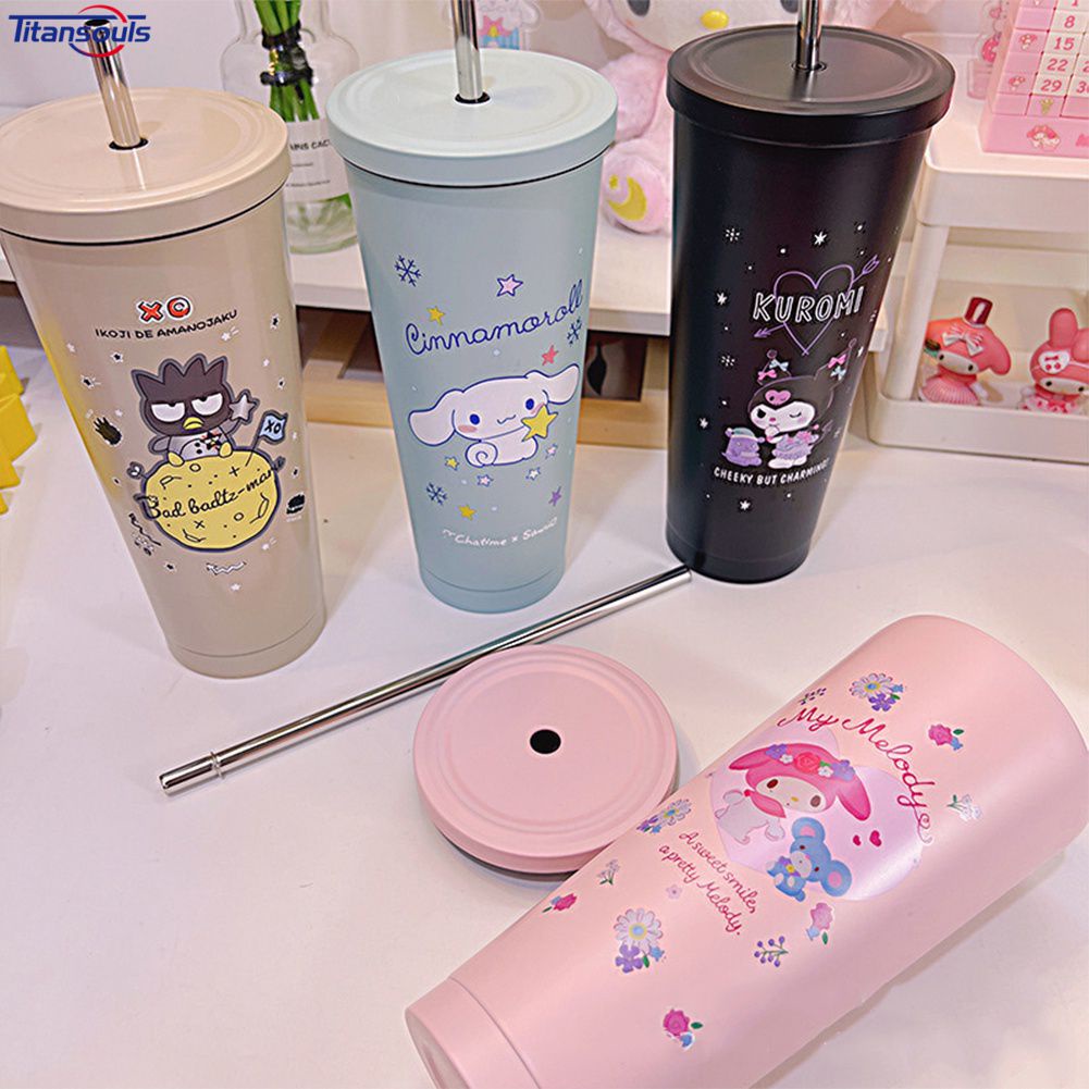 750Ml Dễ Thương Bình Giữ Nhiệt Thép Không Rỉ Giữ Nhiệt Màu Lớn Công Suất Hút Chân Không 2 Tầng Băng Bạo Chúa Cốc Có Ống Hút