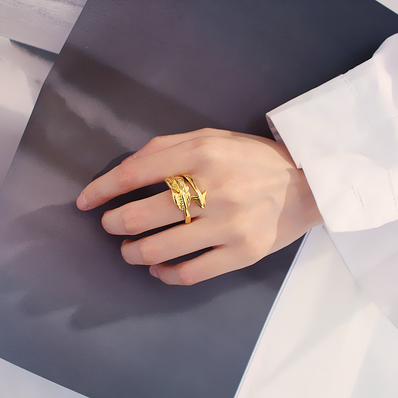 Nhẫn Đeo Tay Kim Loại Tạo Hình Lông Vũ Cho Cặp Đôi