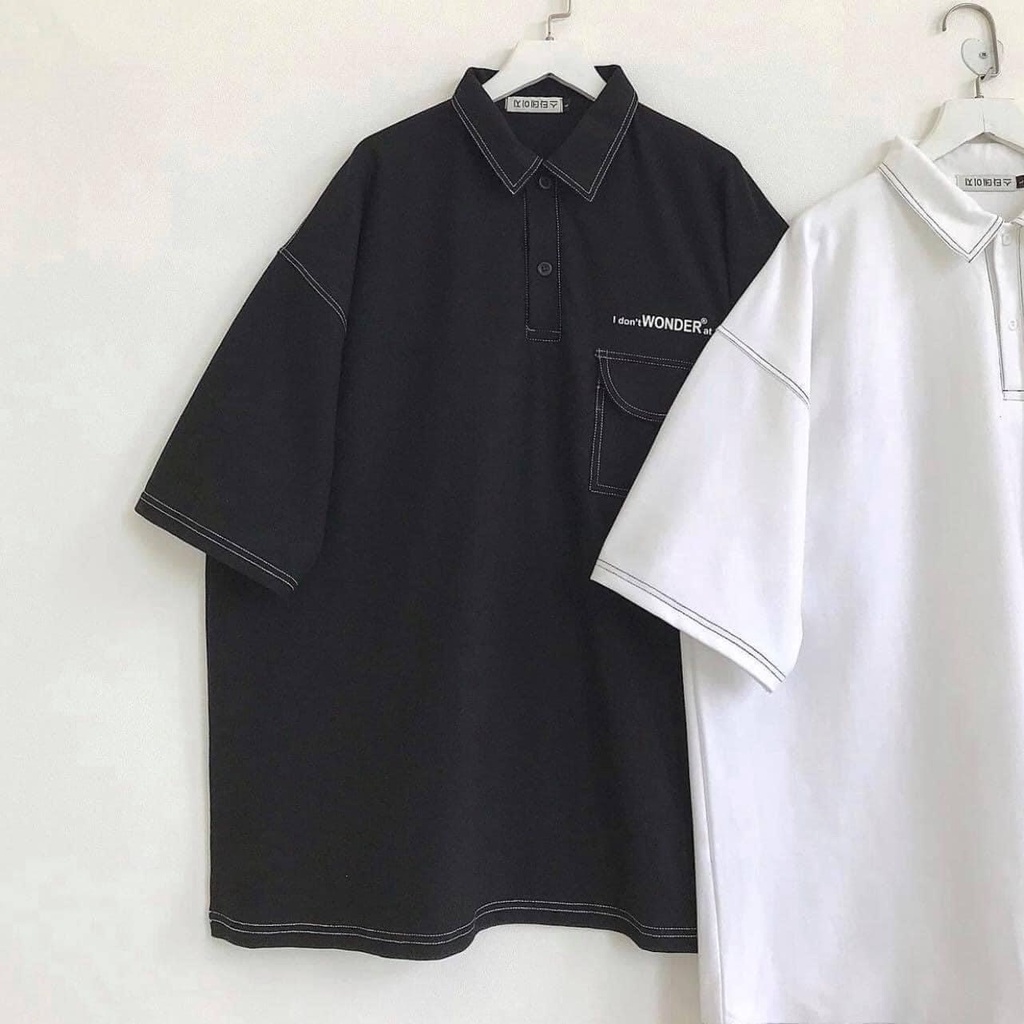 Áo thun polo ngắn tay chỉ nổi unisex form rộng nam nư mặc được phong cách hàn quốc HOT