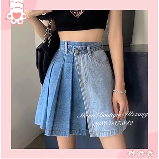 [OD TAOBAO] Chân váy jeans xoè xếp ly loại đẹp phối vạt lệch lạ mắt có bigsize 4XL phong cách ulzzang kèm ảnh thật