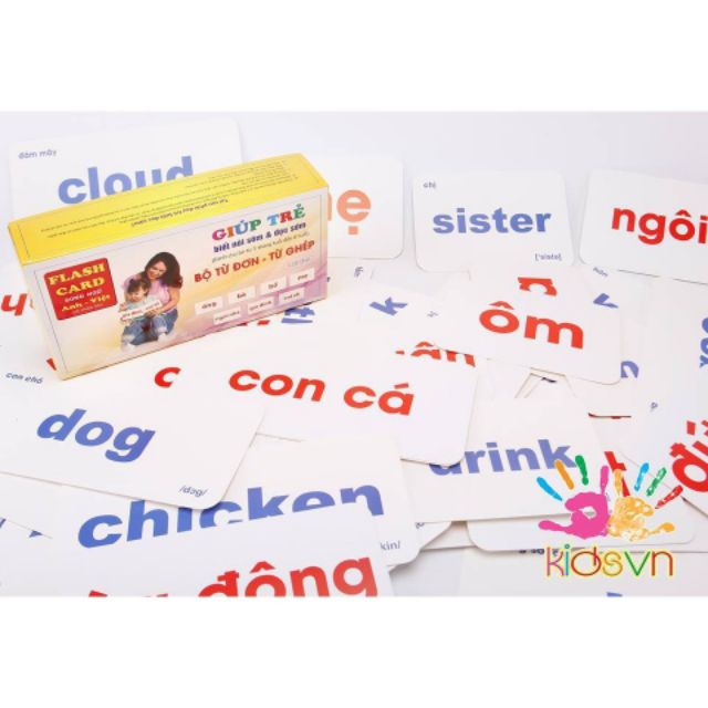 Bộ thẻ Flash card song ngữ từ đơn - từ kép Kidsvn giúp trẻ thông minh