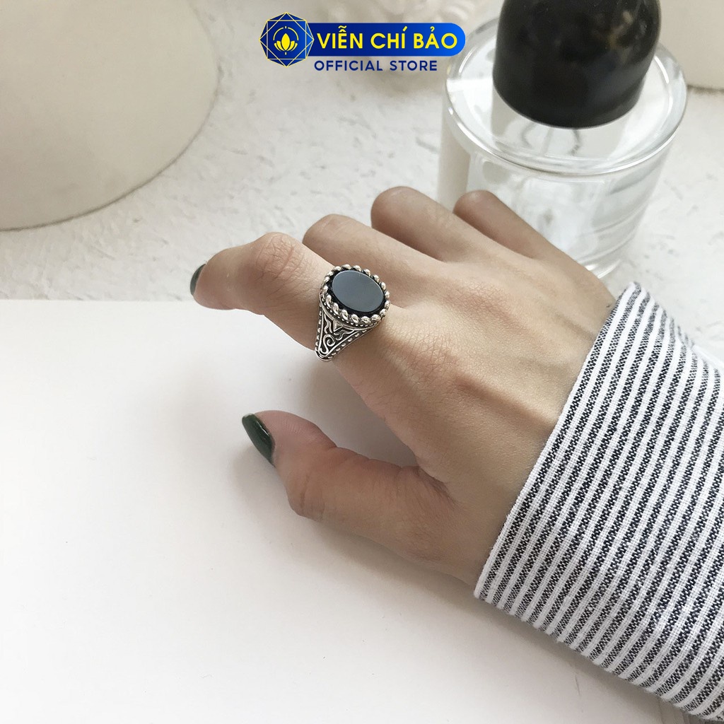 Nhẫn bạc nữ Đá đen Oval chất liệu bạc Thái 925 thời trang phụ kiện trang sức nữ Viễn Chí Bảo N000414