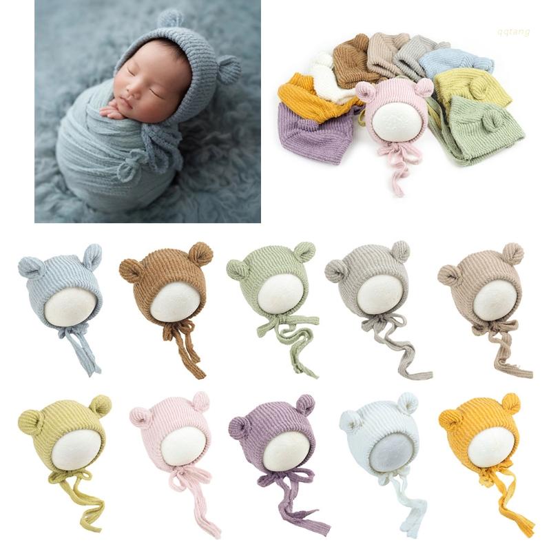 QQ Mũ Turban Đan Len Dễ Thương Có Thể Điều Chỉnh Cho Bé Sơ Sinh Chụp Ảnh