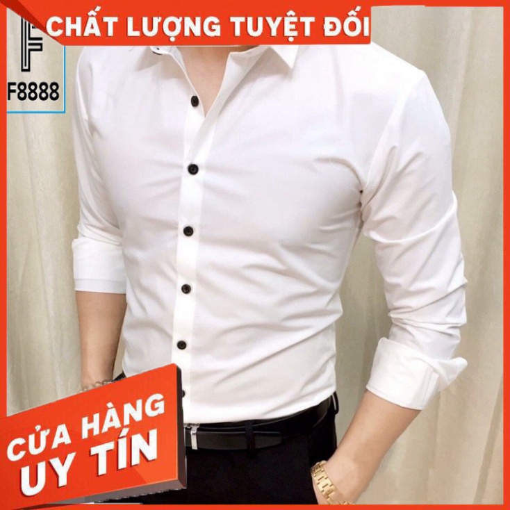 Áo sơ mi dài tay áo kiểu nam công sở hàn quốc đẹp F8888 Trắng Cúc Đen SMT002 - Hàng nhập khẩu