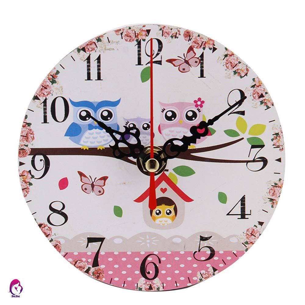 ♦♦ Fashion Wall Clock Imitation Wood Animal Vehicle Number Printed Retro Clocks Living Room Bedroom