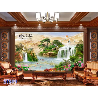 Tranh dán tường 3d/ tranh phòng khách/ sơn thủy hữu tình ,519