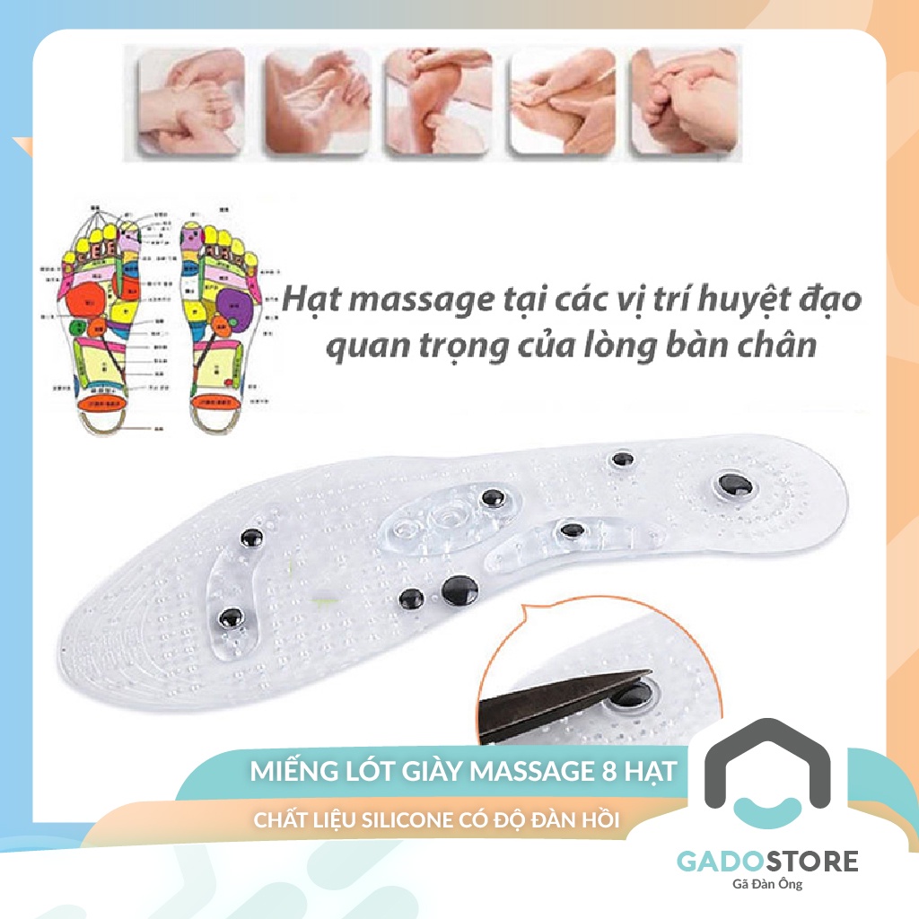 Miếng lót giày nữ GADO massage có 8 hạt nam châm phân bố đều các huyệt bàn chân