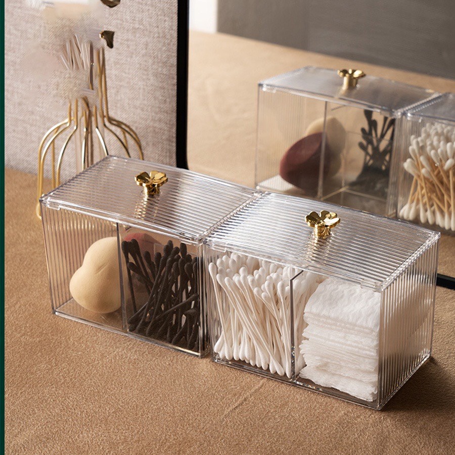 Hộp Đựng Bông Ngoáy Tai, Bông Tẩy Trang, Đồ Trang Điểm Cao Cấp Chia Ngăn R005