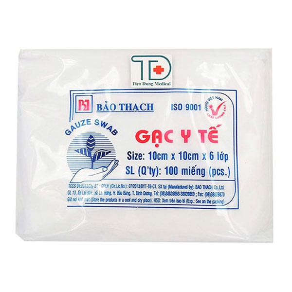 Gạc 10cmx10cm x 6 lớp Bảo Thạch [gói 100 miếng]