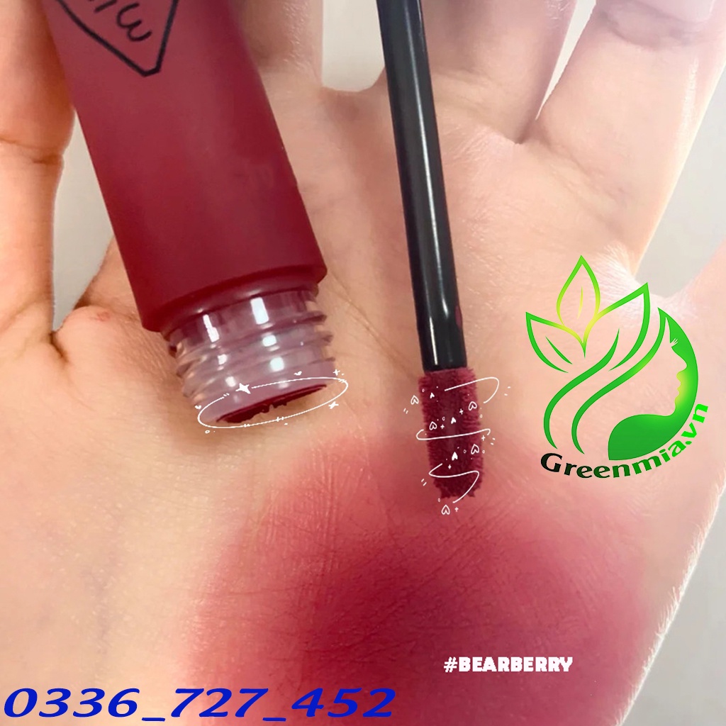 Son Kem Lì 3CE Blurring Liquid Lip Bearberry Hồng Nâu Mận Tôn Da