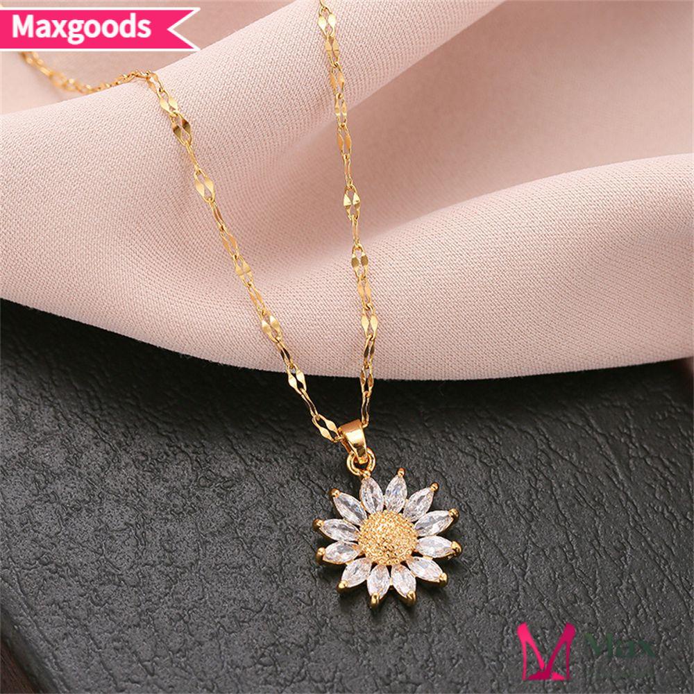 Vòng cổ Mặt Hình Hoa Hướng Dương Bằng Thép Titan Đính Đá Zircon Sang Trọng|Choker