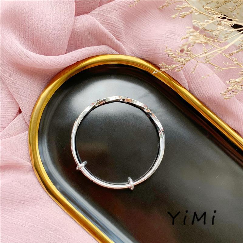 Vòng tay bạc s925 sterling mạ điện kiểu gợn sóng có thể điều chỉnh dành cho nữ