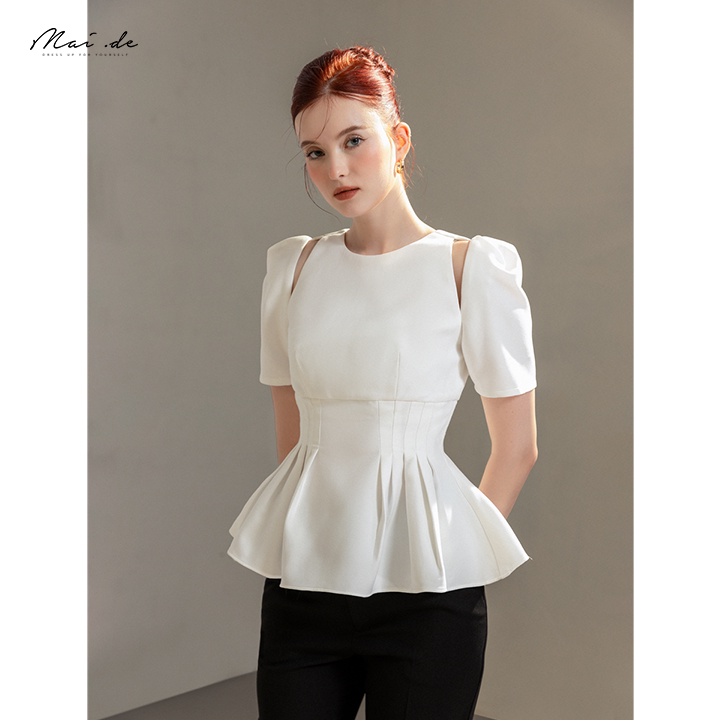 MAIDE Áo kiểu peplum tay ngắn cách điệu vai LELA TOP