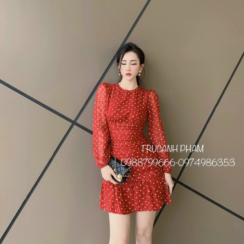 Đầm Chấm Bi Đuôi Cá Xếp li Eo Xinh Xuất Sắc