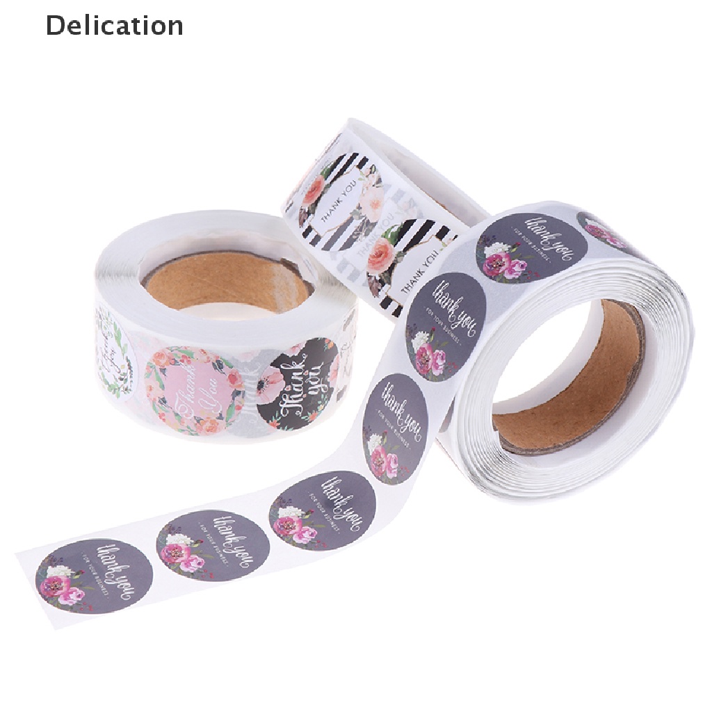 Set 500 Miếng Dán Niêm Phong Bao Thư Hình Tròn In Chữ Thank You Và Hoa