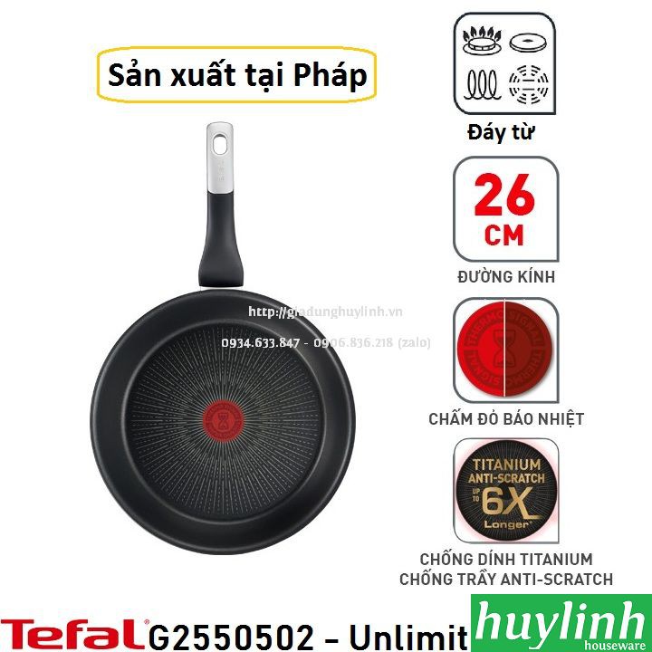 Chảo chiên đáy từ Tefal Unlimited G2550502 - 26cm - Made in Pháp