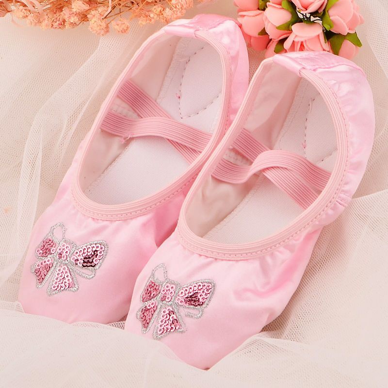 Giày múa ballet cao cấp vải Satin thêu sequin hình nơ - Màu Hồng