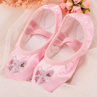 Giày múa ballet cao cấp vải Satin thêu sequin hình nơ - Màu Hồng
