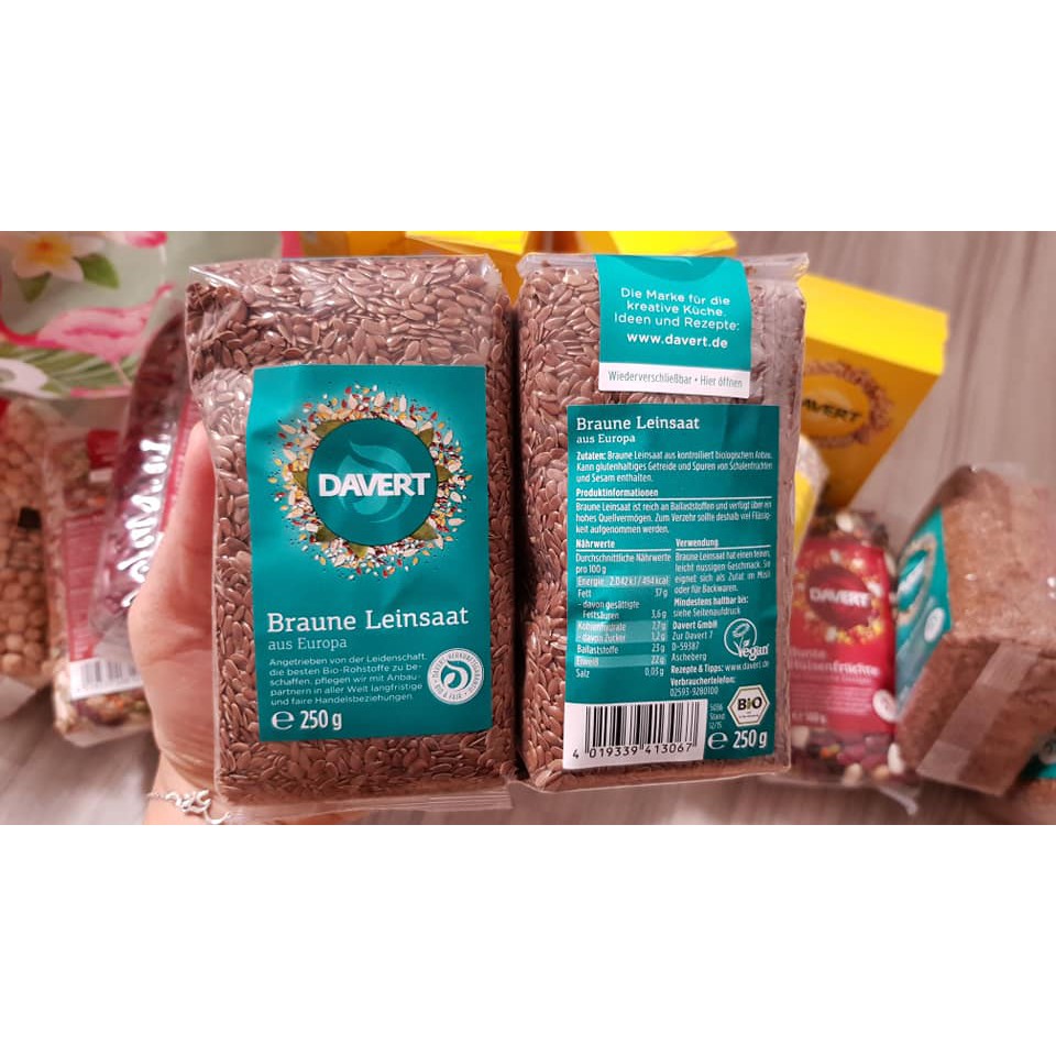Hạt lanh nâu hữu cơ chưa rang Davert (250g)