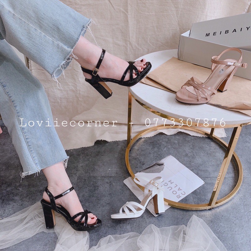 LOVIIECORNER - GIÀY SANDAL CAO GÓT ĐẾ ĐÚP ĐẾ VUÔNG 10CM - SANDAL CAO GÓT QUAI MẢNH DÂY CHÉO GÓT 10 PHÂN  G201013