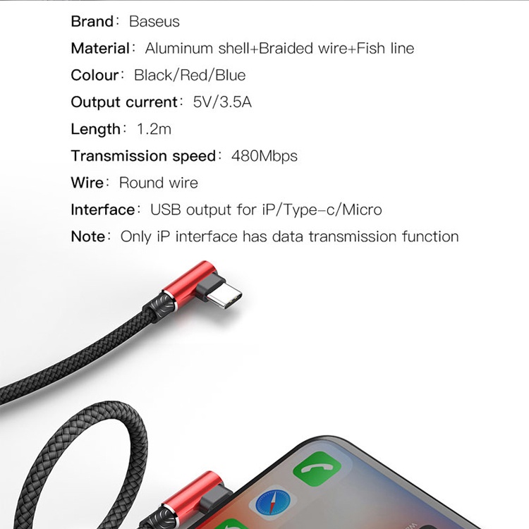 Dây sạc 3 đầu Baseus cho gamer ip micro usb type c - Cáp 3 trong chân gập