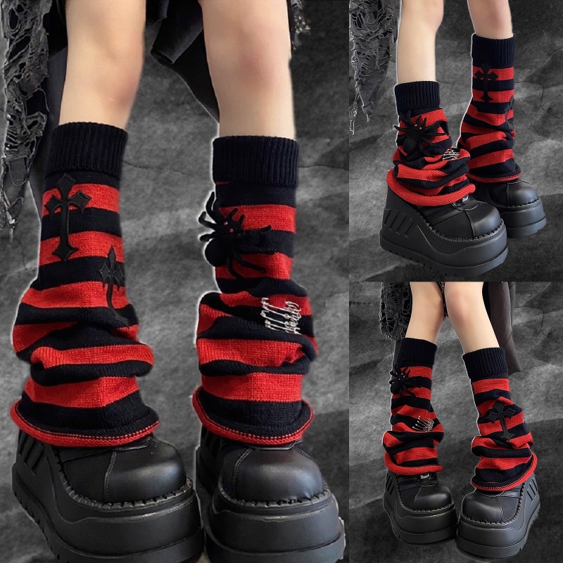 Vỏ Bọc Chân Dệt Kim Họa Tiết Nhện 3D Phong Cách Gothic Harajuku Giữ Ấm Cho Nữ