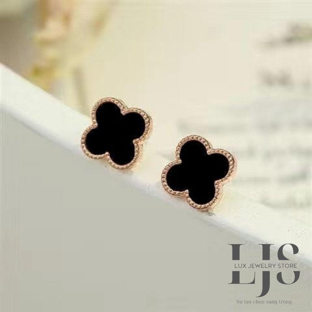 Bông tai nữ mạ bạc 925 không gỉ, khuyên tai nữ cỏ 4 cánh đính đá sang trọng - LUX954