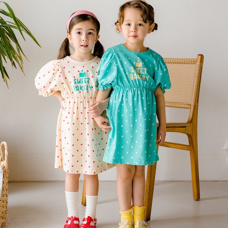 Váy cotton Bebezoo chun eo 2 màu chấm bi Sweet Bakery size 100 - 140