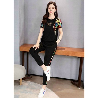 Sét đồ bộ thể thao nữ phối họa tiết chữ cao cấp