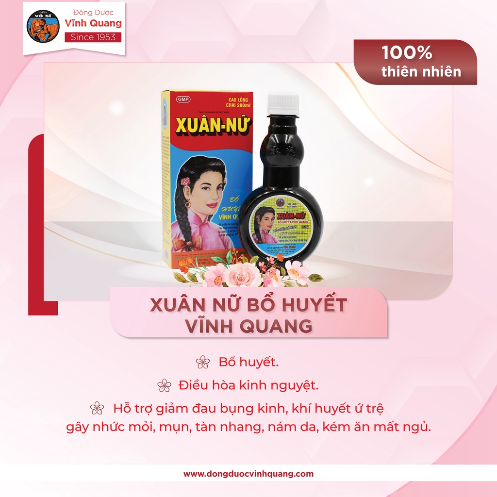 Xuân Nữ Bổ Huyết Vĩnh Quang chai 280ml Hỗ trợ điều hoà kinh nguyệt, đau bụng kinh, bệnh phụ khoa, bổ máu cho Phụ Nữ