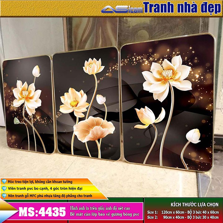 Tranh treo tường 3D trang trí phòng khách, phòng ngủ 2 lựa chọn chất liệu pvc gương / lụa kim sa