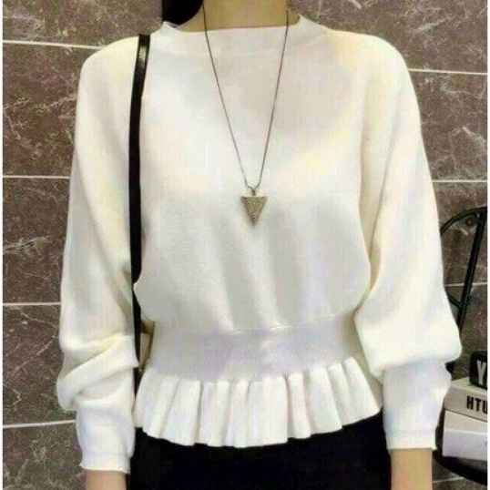 Áo thun cổ tròn tay dài bo eo xếp ly cực xinh ❣️ A15