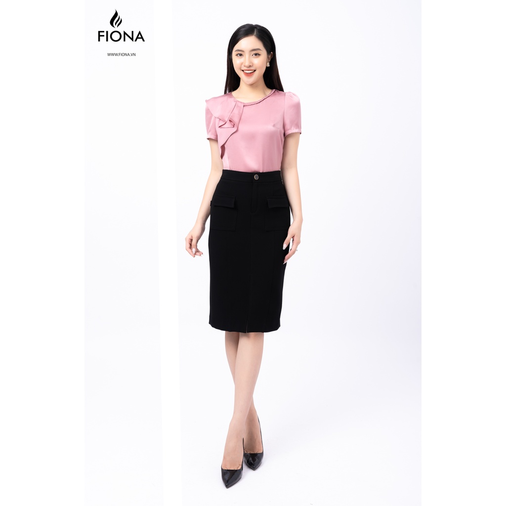Áo Sơmi croptop cổ tròn bèo xếp lệch phối tết cổ áo FIONA F551222