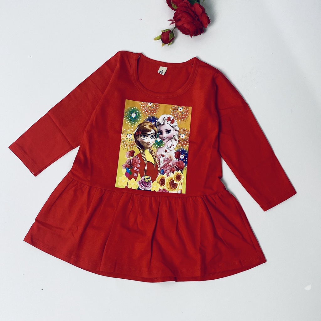 Đầm elsa bé gái dài tay cotton thấm hút mồ hôi tốt 12-28kg J331