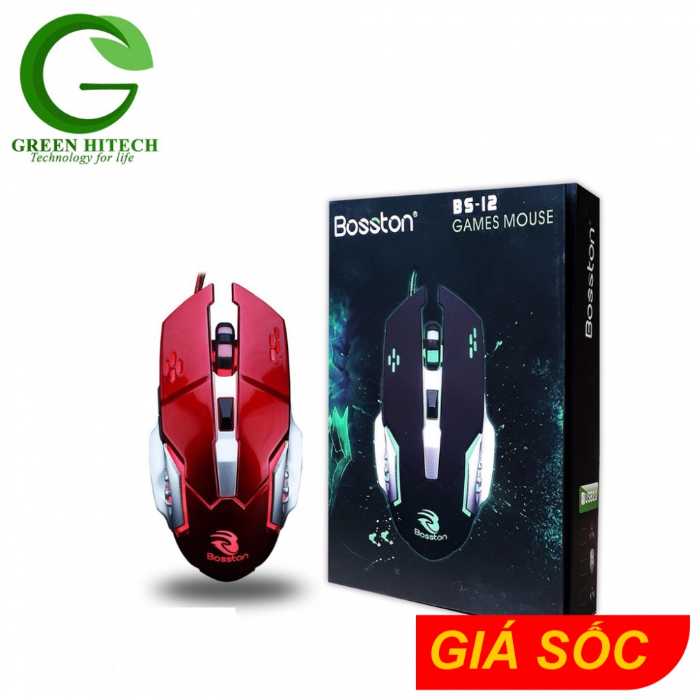 Chuột chơi game Bosston BS-12 Led Đa Màu DPI 3600 / Chính hãng BH 12 tháng