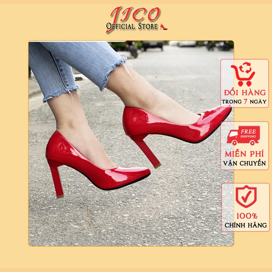 GIÀY CAO GÓT MŨI TRƠN CAO 8 PHÂN MÀU ĐỎ JICO -