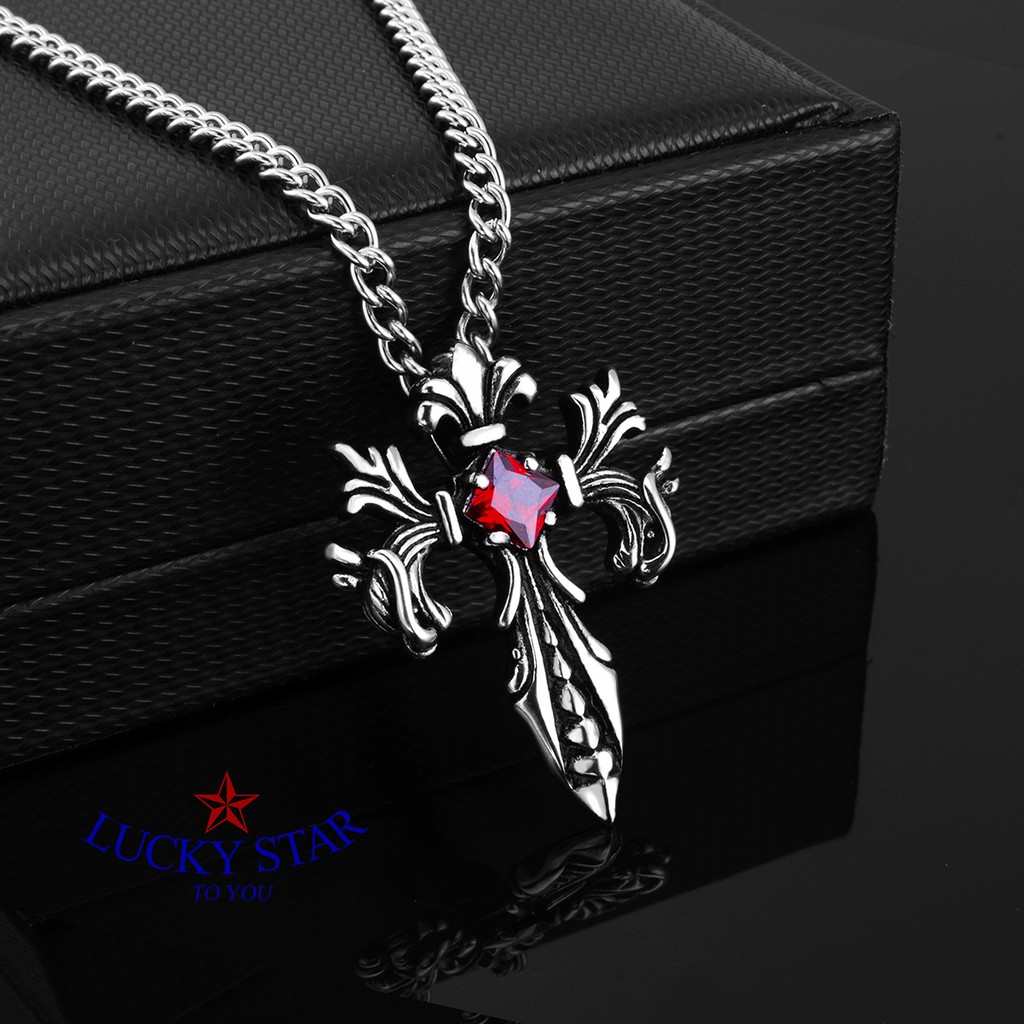 Dây chuyền Chrome Hearts đính đá đỏ sang trọng