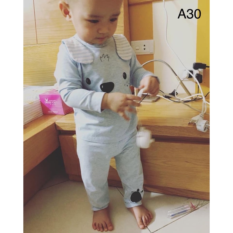 LA POMME Bộ dài tay Baby Dog cúc bấm cổ trụ sau