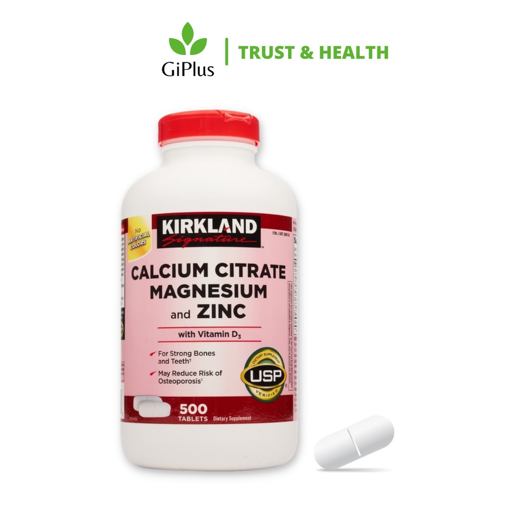 Viên Uống Bổ Sung Canxi Kirkland Signature Calcium Citrate Magnesium Zinc Vitamin D3 Phòng Ngừa Loãng Xương (500 Viên/lọ