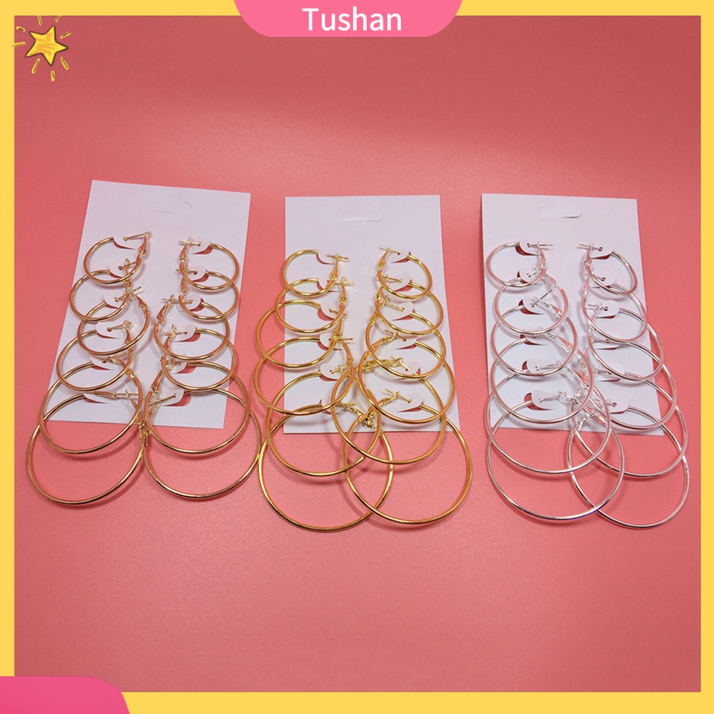 Bộ 6 cặp khuyên tai khoen tròn sành điệu cho nữ